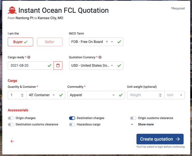 Sample Shipping Quote Form