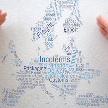 Word cloud featuring terms related to the European Union and Incoterms, illustrating key concepts and ideas.